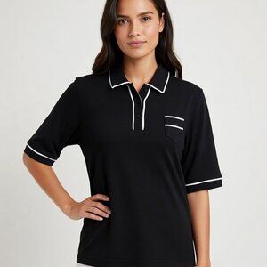 NWT Tehama Women’s XL Black Polo Shirt White Trim Short Sleeve Golf Preppy